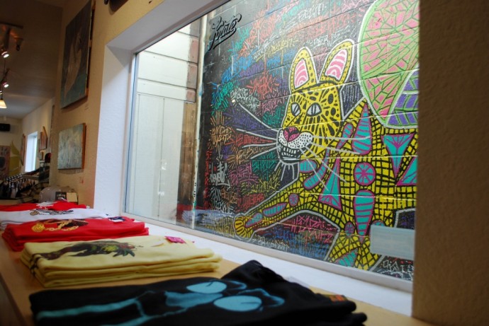 Photo Inside The Krate Mike Kershnar's art is displayed on the walls of The Krate, an apparel, vinyl and art supply store located on Pacific Avenue in downtown Santa Cruz. Photo by Rosario Serna.
