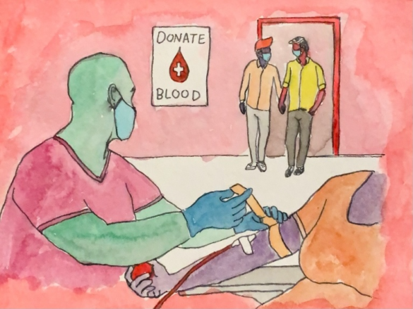 A healthcare worker notices a gay couple walking into the blood donation center.